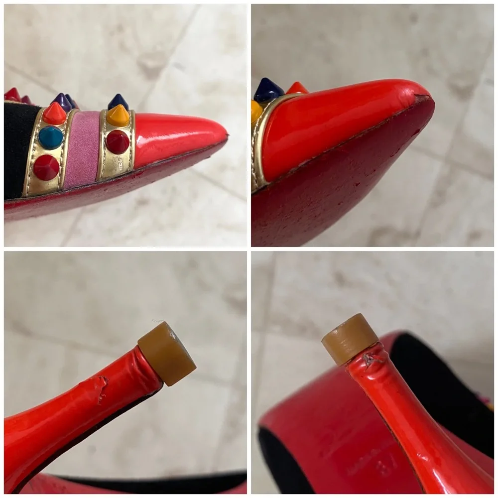 $1,095 Christian Louboutin Black Suede Leather Malabar Hill Spiked Pumps Heels 7